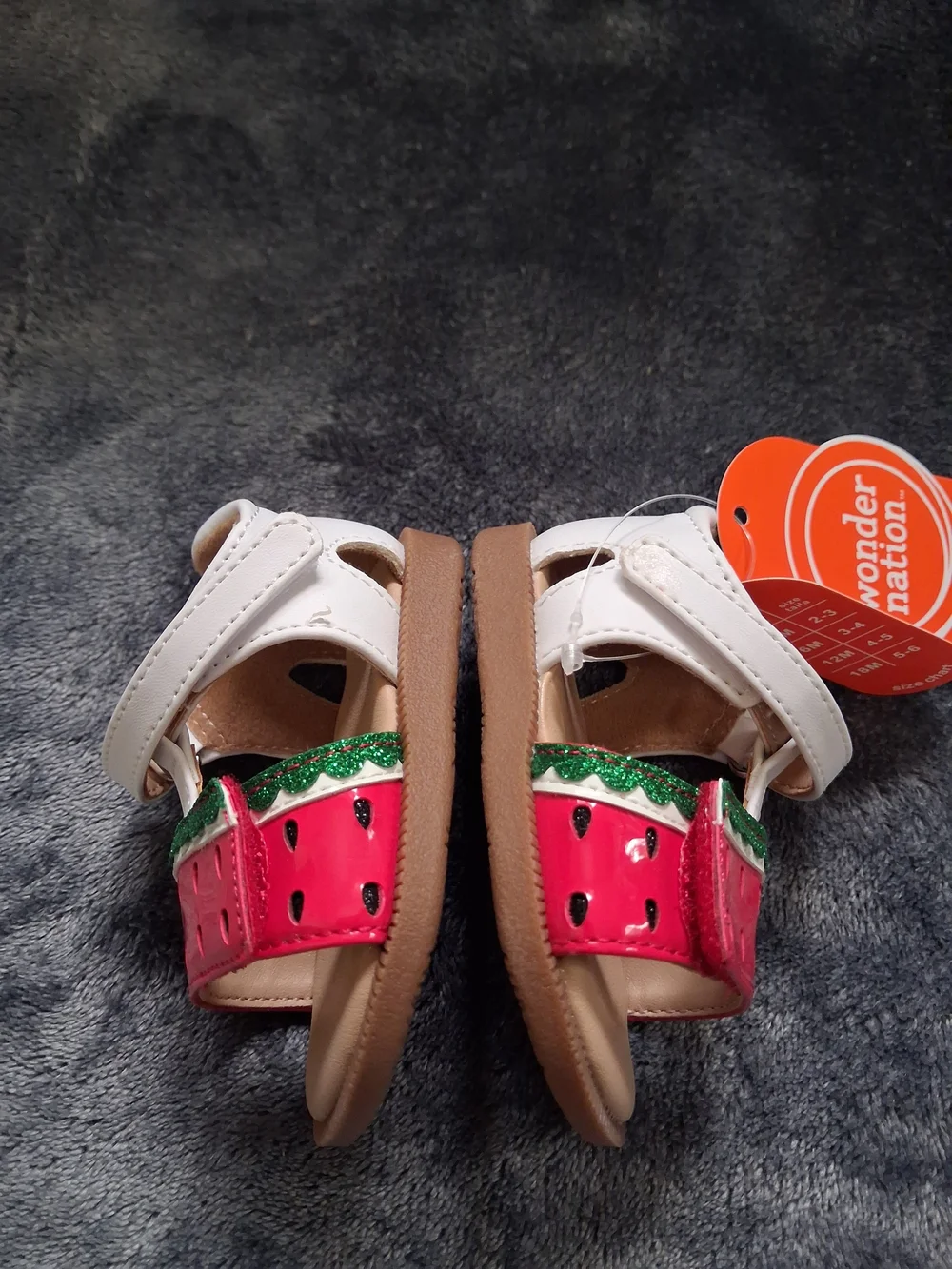 NWT Wonder Nation Fruit Watermelon Strappy Sandals Hook & Loop Red Girls Size 2